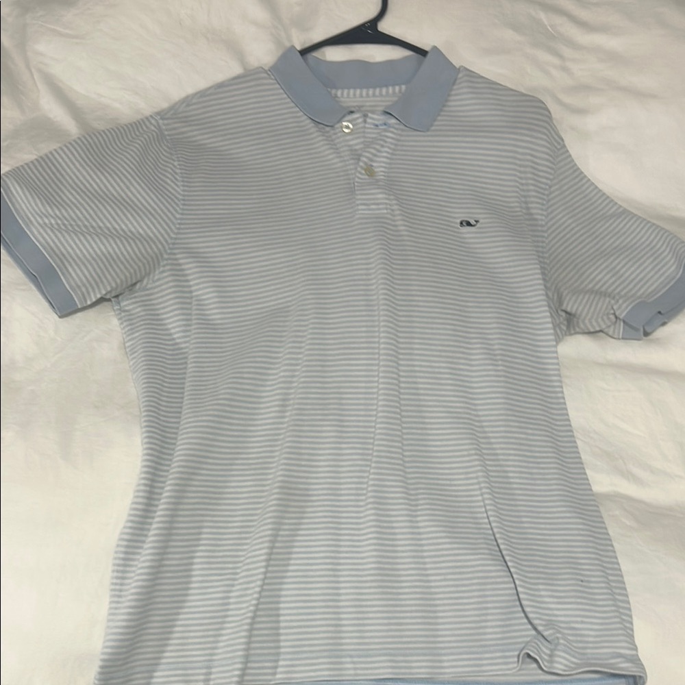 Vineyard Vines Light Blue and White Striped Polo